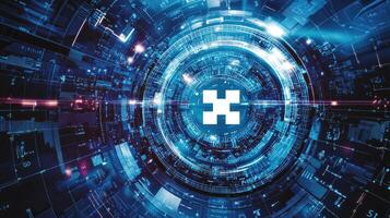 Abstract Data Center Network with Plus Sign Core Interconnected Systems, Data Flow, Futuristic Technology photo