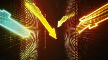 Abstract Falling Arrow on Digital Background Showing Decrease, Decline, Loss, Recession, and Negative Trend Concept photo