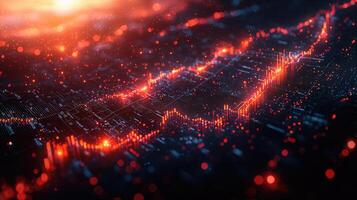 Abstract Financial Chart Background Data Analysis, Stock Market Trends, and Technological Innovation with Red and Black Colors photo