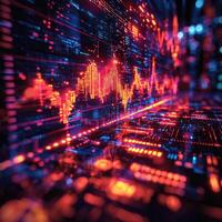 Abstract Financial Chart Background with Red and Blue Glowing Data Streams Business, Finance, and Technology photo