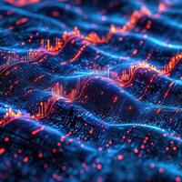 Abstract Financial Chart with Candle Stick and Line Graph in Red and Blue Color Scheme Background. photo