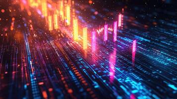 Abstract Financial Chart With Glowing Candlesticks And Data Streams, Representing Stock Market Trends And Economic Analytics photo