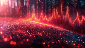 Abstract Financial Data Visualization Red Stock Market Graph with Glowing Light Particles Background photo