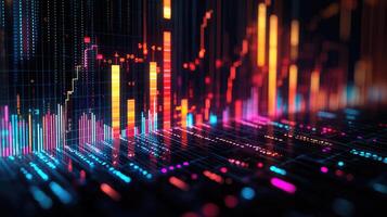 Abstract Financial Data Visualization Stock Market Trends, Investment Analysis, and Cryptocurrency Charts with Bright Colors photo