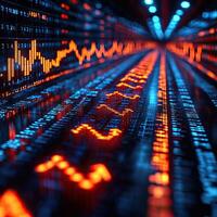 Abstract Financial Data Visualization with Glowing Stock Market Chart, Infographics, and Trading Analysis photo