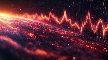 Abstract Financial Stock Market Data Analysis Graph with Glowing Red Line Chart and Digital Background. photo