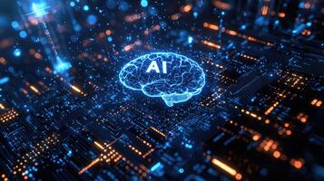 Artificial Intelligence Brain Circuit Board Conceptual Technology Design with Neural Network and Machine Learning photo