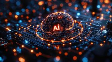 Artificial Intelligence Brain Circuit Board, Futuristic Technology Concept, Digital Brain Connections, Neural Network, Deep Learning, Cybersecurity photo