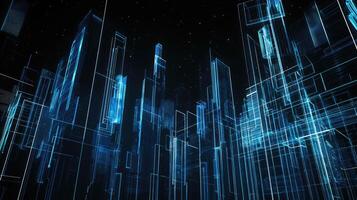 Digital Cityscape in Blue Abstract Lines and Data Flow Representing Futuristic Urban Technology photo