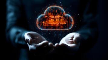 Digital Cloud Computing in Human Hands Data Storage, Cybersecurity, and Modern Technology Concept photo