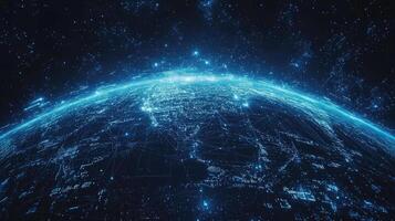 Digital Earth Network Global Connectivity Concept with Glowing Data Streams and Futuristic Technology Design photo