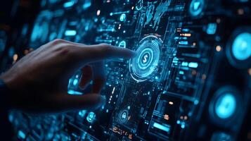 Digital Finance Interface Finger Activating Virtual Dollar, Global Fintech Banking System, Online Currency Exchange, Blockchain Technology photo
