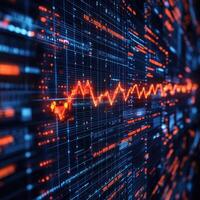 Digital Financial Chart with Data Stream Overlay, HighTech Stock Market Analysis, Orange and Blue photo