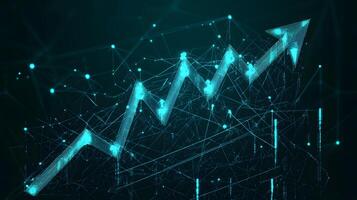Digital Network Growth Chart with Upward Arrow Representing Success, Progress, and Financial Increase in Business photo