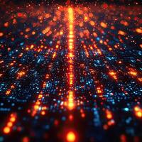 Digital Network Data Stream Background with Glowing Nodes and Connection Paths in Blue and Orange Colors photo