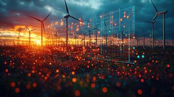 Digital Overlay on Wind Farm Data Visualization of Renewable Energy Performance and Smart Grid Integration photo