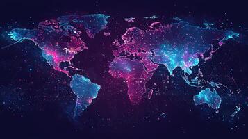 Digital World Map Global Network Connection with Glowing Dots and Lines, Connectivity, Technology, and Futuristic Design photo