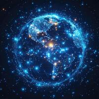 Digital World Network Global Connectivity with Luminous Nodes, Data Streams and Futuristic Communication on Dark Background photo