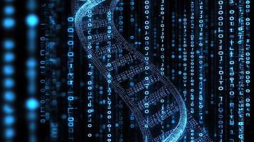 DNA Helix Encoded in Binary Code Science and Technology Integration, Digital Genetics, Biotechnology Concept photo