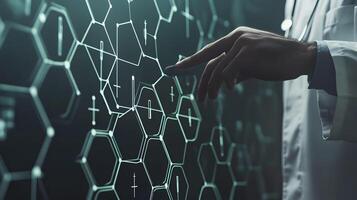 Doctor Interacting with Futuristic Molecular Structure Display Interface, Healthcare and Medicine Innovation, Advanced Technology in Medical Field photo