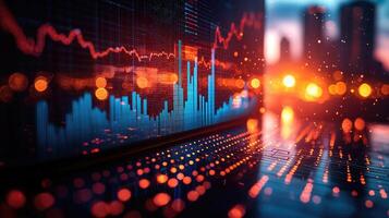 Dynamic Financial Data Visualization with Glowing Chart and Bokeh Lights for Stock Market Analysis. photo