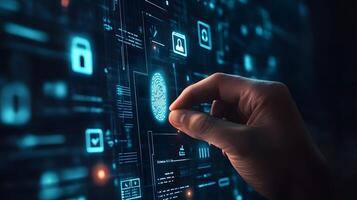 Fingerprint Scan on Digital Interface Data Security, Authentication, and Biometric Technology for Secure Access Control. photo