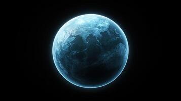 Frozen Earth Planet in Dark Space Globe of Ice with Continents and Atmosphere photo