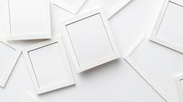Minimalist White Mockup Collection on White Background, Blank Canvas for Art Display, Simple Presentation photo