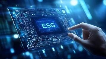 Modern ESG Technology Interface Digital Circuit Board Concept for Sustainable Investing and Environmental, Social, Governance Principles photo