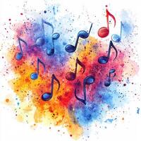 Musical Notes with Watercolor Splashes Abstract Music for Creative Projects and Backgrounds photo