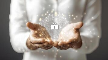 Network Security in Open Hands Data Protection, Cybersecurity, Digital Privacy and Trust with Global Connection Lock. photo
