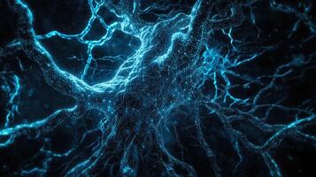 Neural Network Visualization Glowing Blue Brain Cell Structure for Artificial Intelligence and Neuroscience Concepts. photo