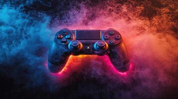 NextGen Console Controller in Colorful Smoke, Immersive Gaming Experience, Technology and Entertainment, Cool Design photo