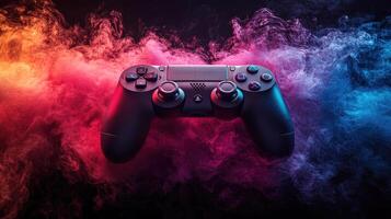 NextGen Gaming Controller with Dynamic Neon Smoke Effect HighTech Innovation and Immersive Entertainment photo