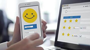 Online Feedback System on Mobile Phone with Star Rating on Laptop Screen for Customer Satisfaction photo