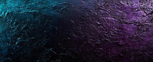 Abstract texture showcases dramatic cyan and purple lighting illuminating a rough, uneven surface photo