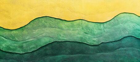 Abstract yellow and green wall shows layers that are undulating, creating textured depth photo