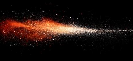 An abstract cosmic stream of sparkling fiery orange and bright white dots flows horizontally photo