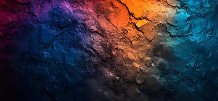 Dramatic textured surface showcases striking color gradients shifting from red to orange to blue photo