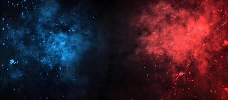Dynamic explosion of blue and red powder creates a captivating abstract background, vibrant and intense photo