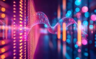 Luminous wave of glowing blue and pink intersects with blurred bokeh circles dynamically photo
