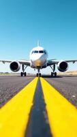 A large passenger jet on the runway photo