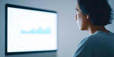 A man is looking at a computer screen with graphs on it photo