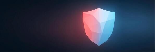 Abstract shield icon in blue and red colors on dark background representing security and protection concept with Copy Space photo