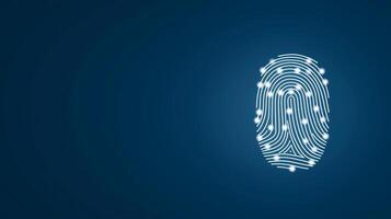 Digital fingerprint illustration on a dark blue background representing security, identity verification, and technology concept photo