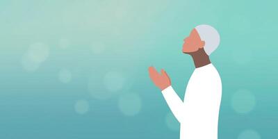 Person in white attire with hands raised in prayer against a soft blurred background representing spirituality and devotion concept photo