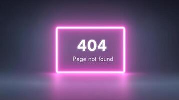 Neon 404 error message displayed on a glowing background indicating a missing webpage with a modern design and vibrant colors, digital error concept photo