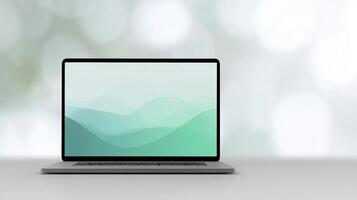 Modern laptop with abstract screen design showcasing smooth gradients and soft colors on a blurred background technology concept photo