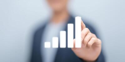 Business professional analyzing growth data with digital graph representation on screen for financial success and progress tracking concept photo