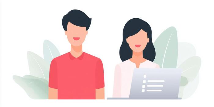 Professional team collaborating on a project with laptop in a modern workspace surrounded by greenery showcasing teamwork and productivity concept photo